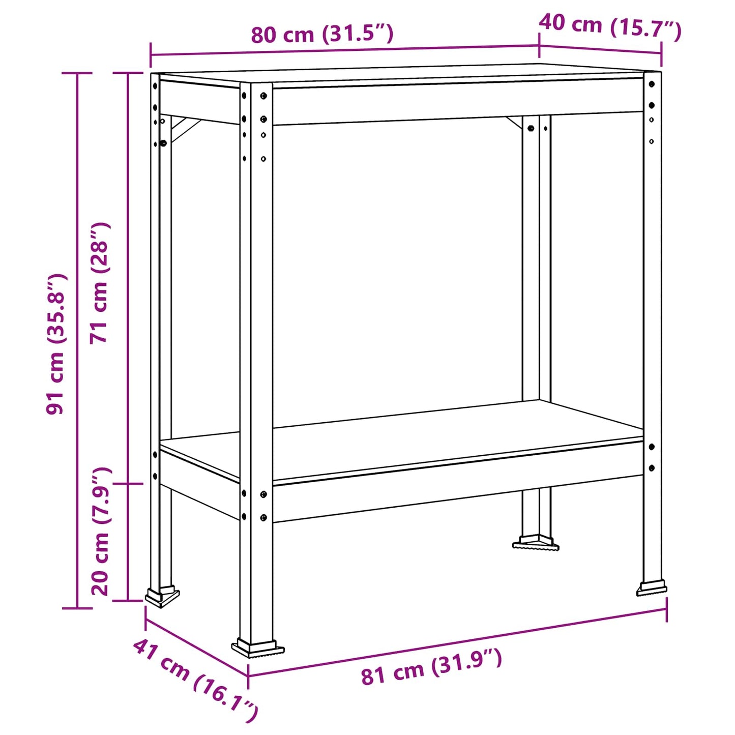 Workbench Black 81 x 41 x 91 cm Engineered Wood and Metal