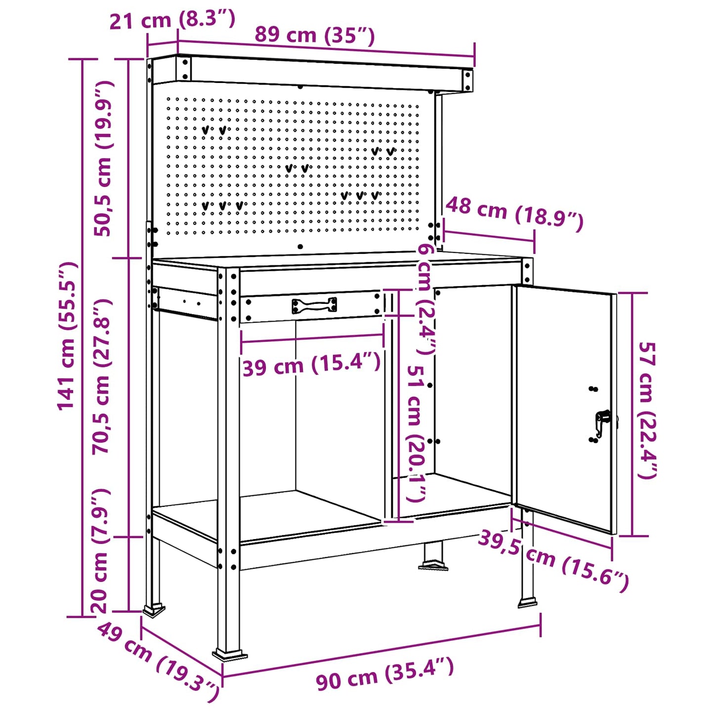 Workbench Black 90 x 49 x 141 cm Engineered Wood and Metal