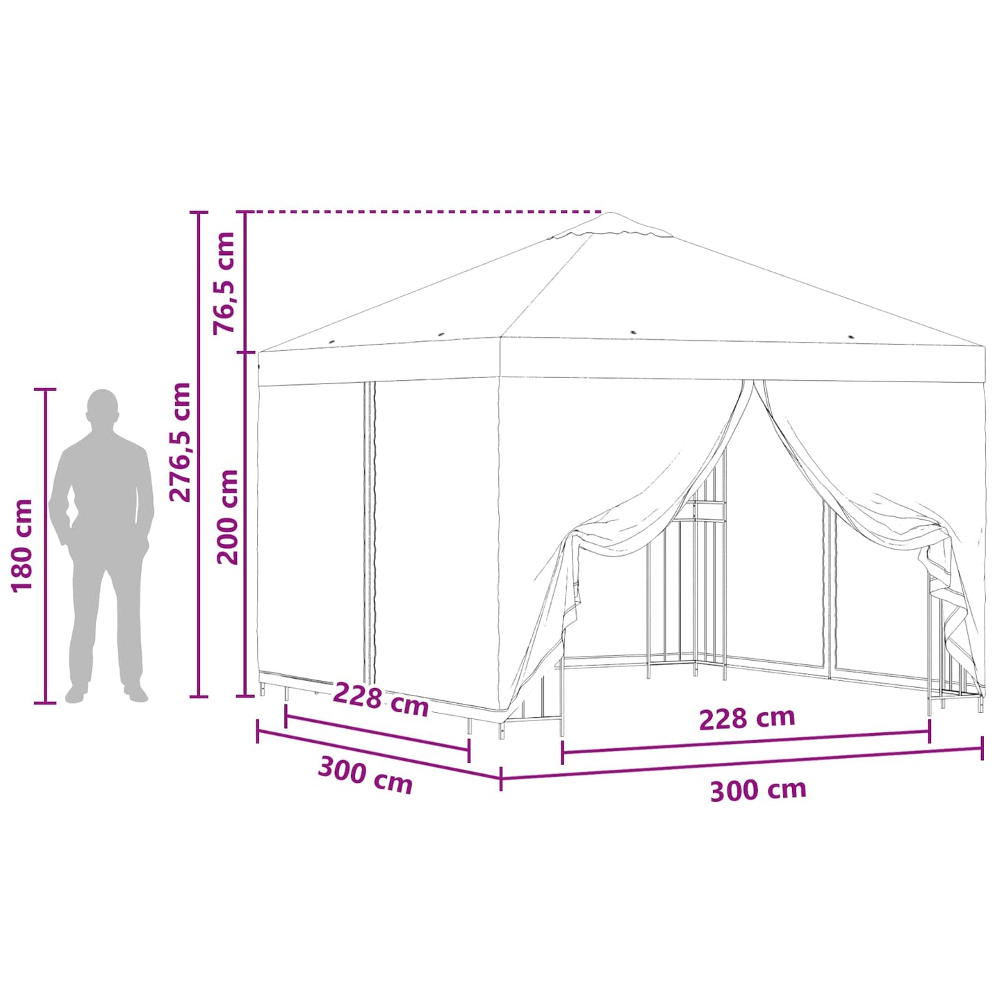 Garden Gazebo with Sidewalls 3 x 3 m Black Polyester and Steel