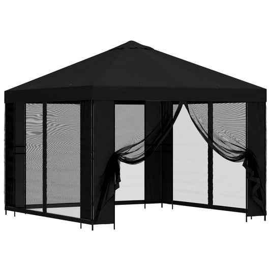 Garden Gazebo with Sidewalls 3 x 3 m Black Polyester and Steel