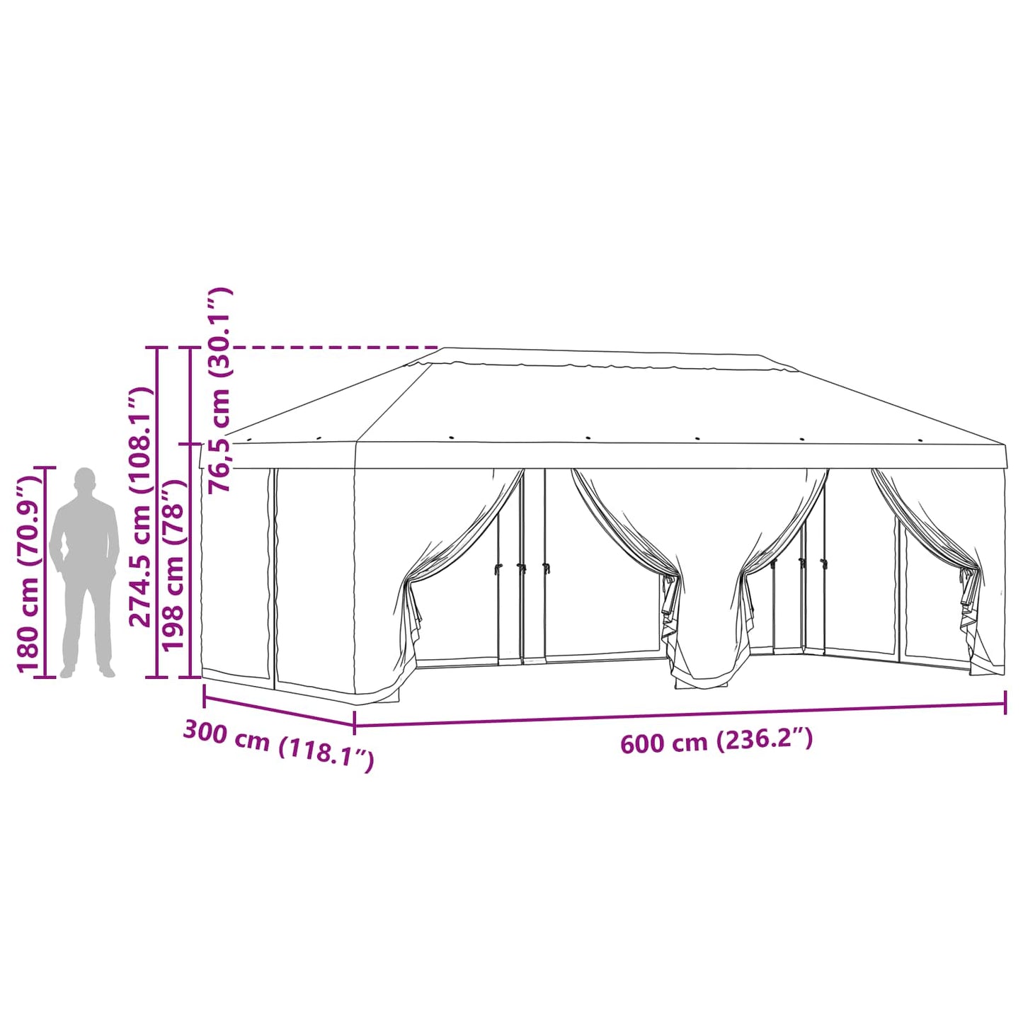 Gazebo Cover with Sidewalls Orange 600.5 x 300.5 cm Polyester