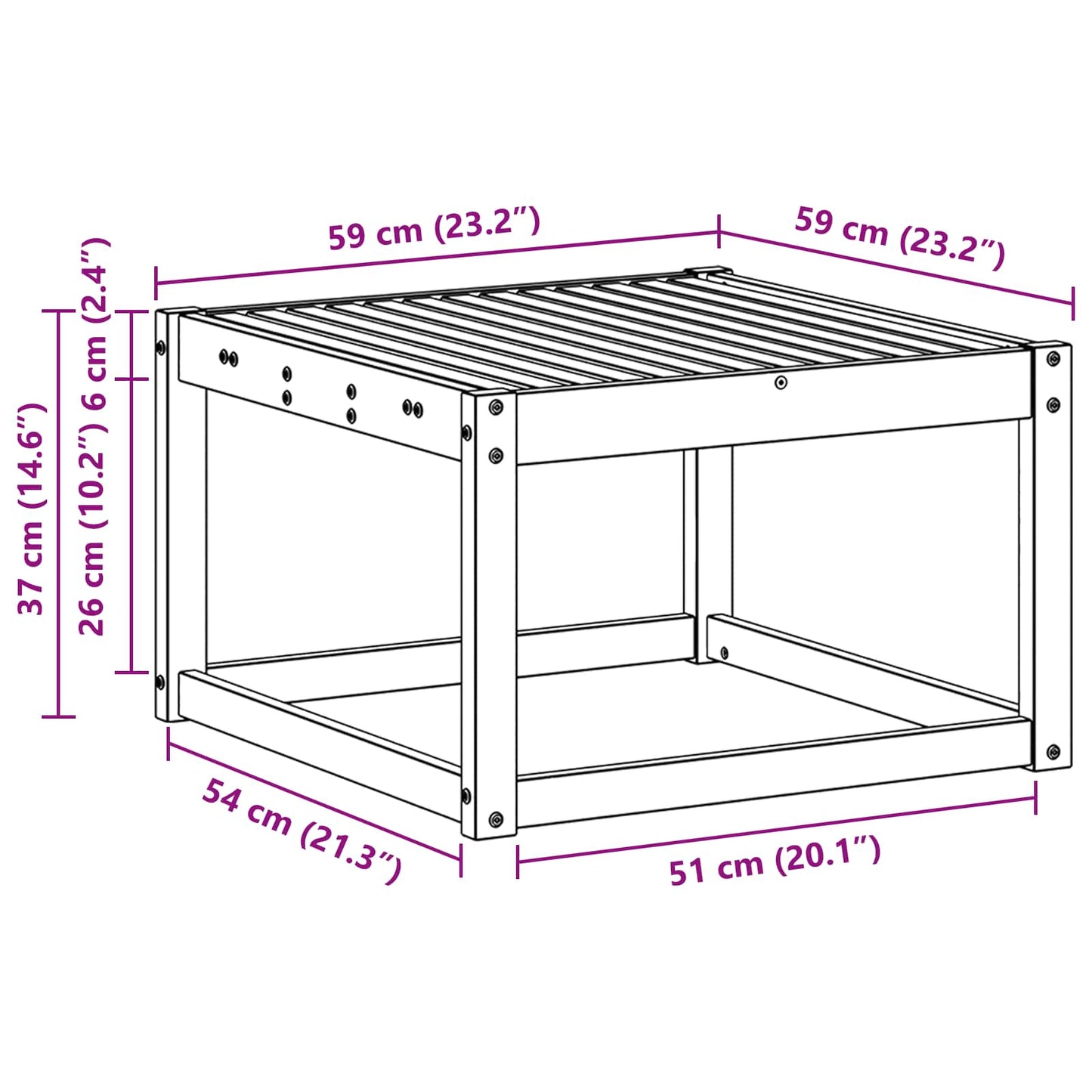 Outdoor Table Solid Acacia Wood Natural 59 x 59 x 37 cm