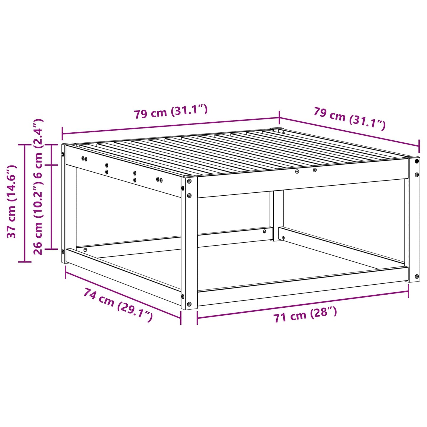 Outdoor Footstool Natural 79 x 79 x 37 cm