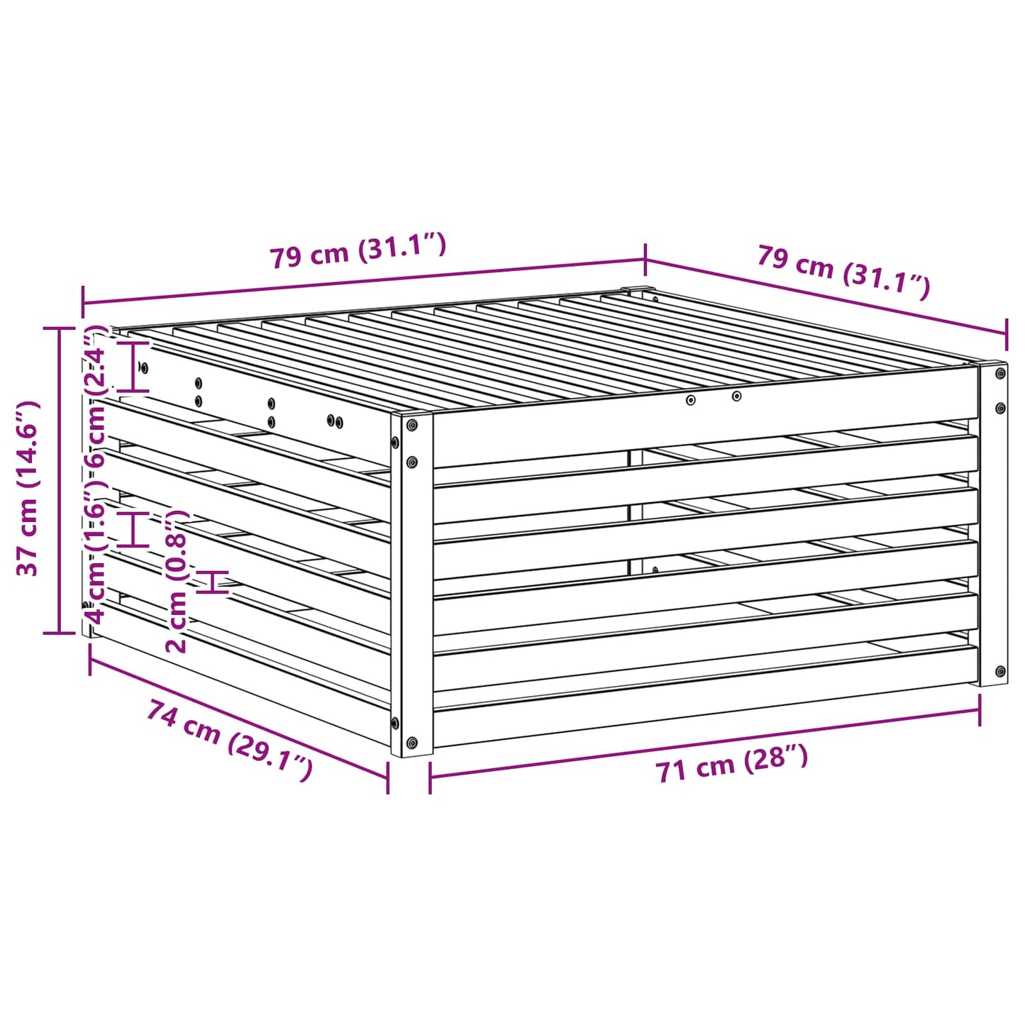 Outdoor Footstool Natural 79 x 79 x 37 cm Solid Acacia Wood