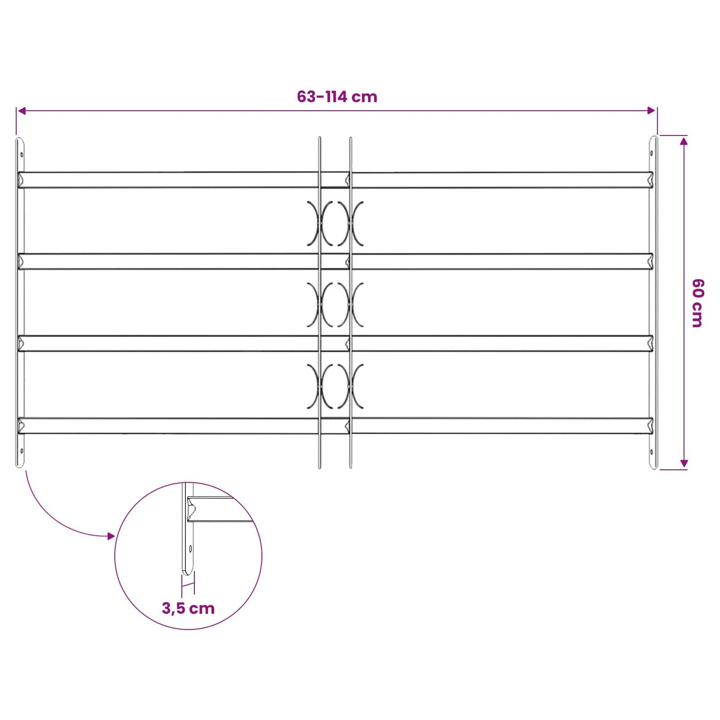 Window Grille 115 x 60 cm Powder-Coated Steel Black