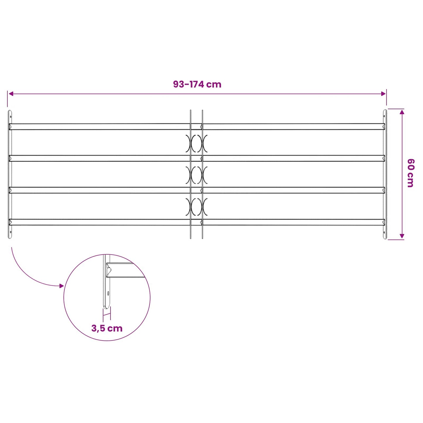 Window Security Grille 175 x 60 cm Galvanized Steel