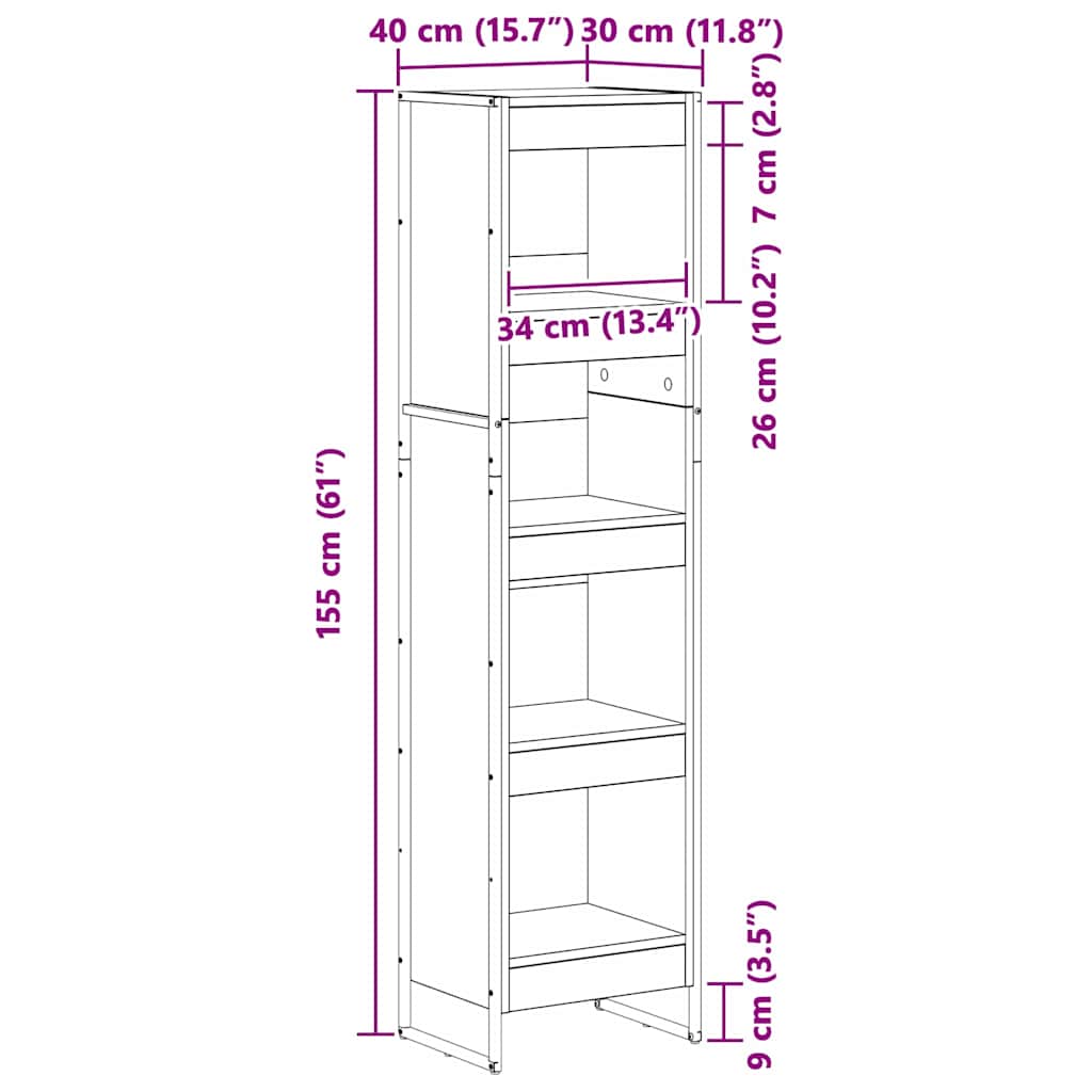 Book Cabinet 40 x 30 x 155 cm Engineered Wood Black Oak