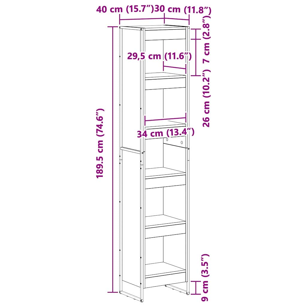 Book Cabinet 40 x 30 x 189.5 cm Engineered Wood Smoke Oak