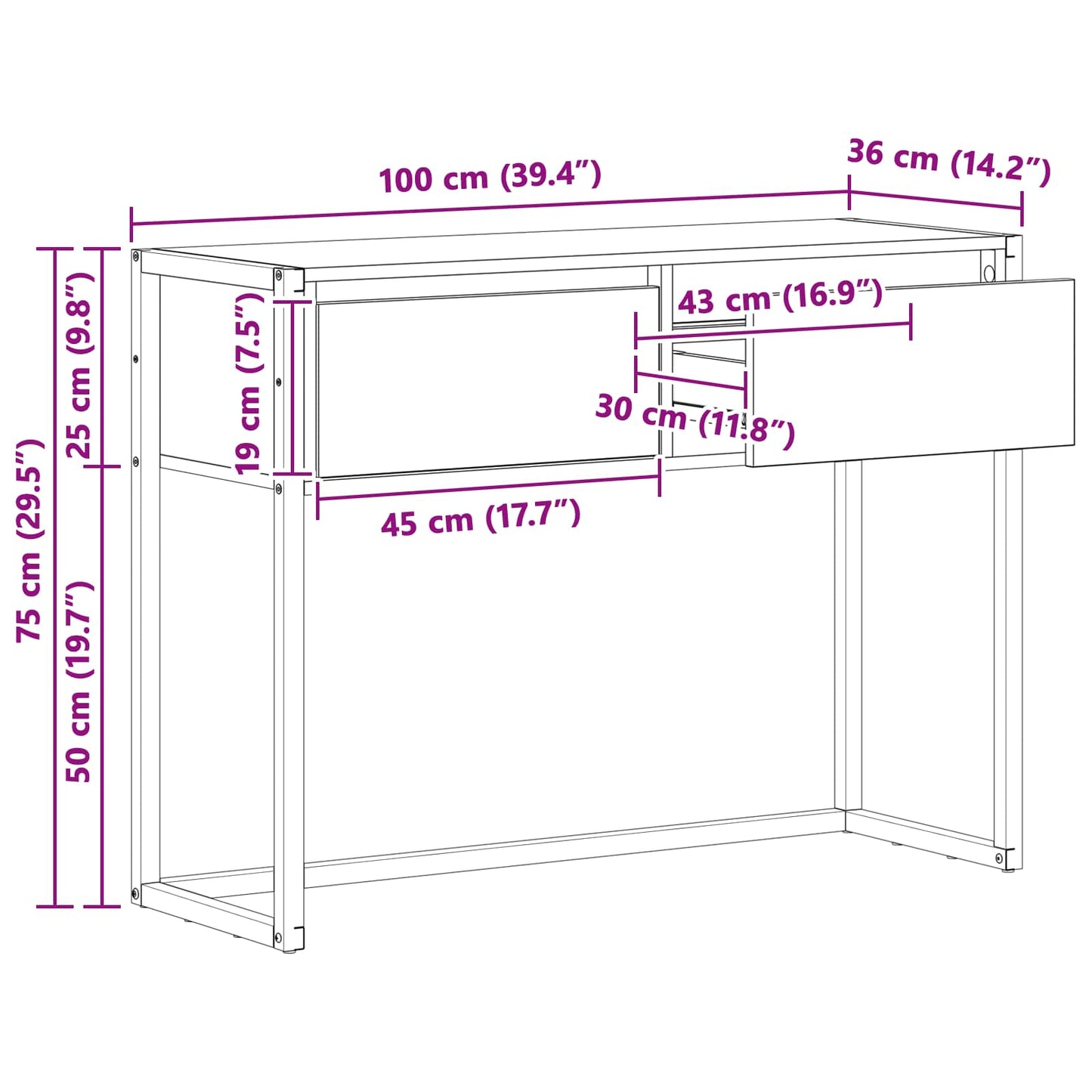 End Table Sonoma 100 x 36 x 75 cm Engineered Wood