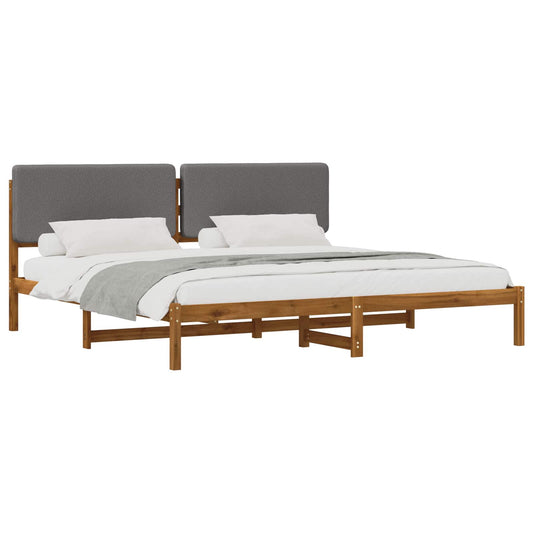 Bed Frame with Upholstered Headboard Natural and Light Grey