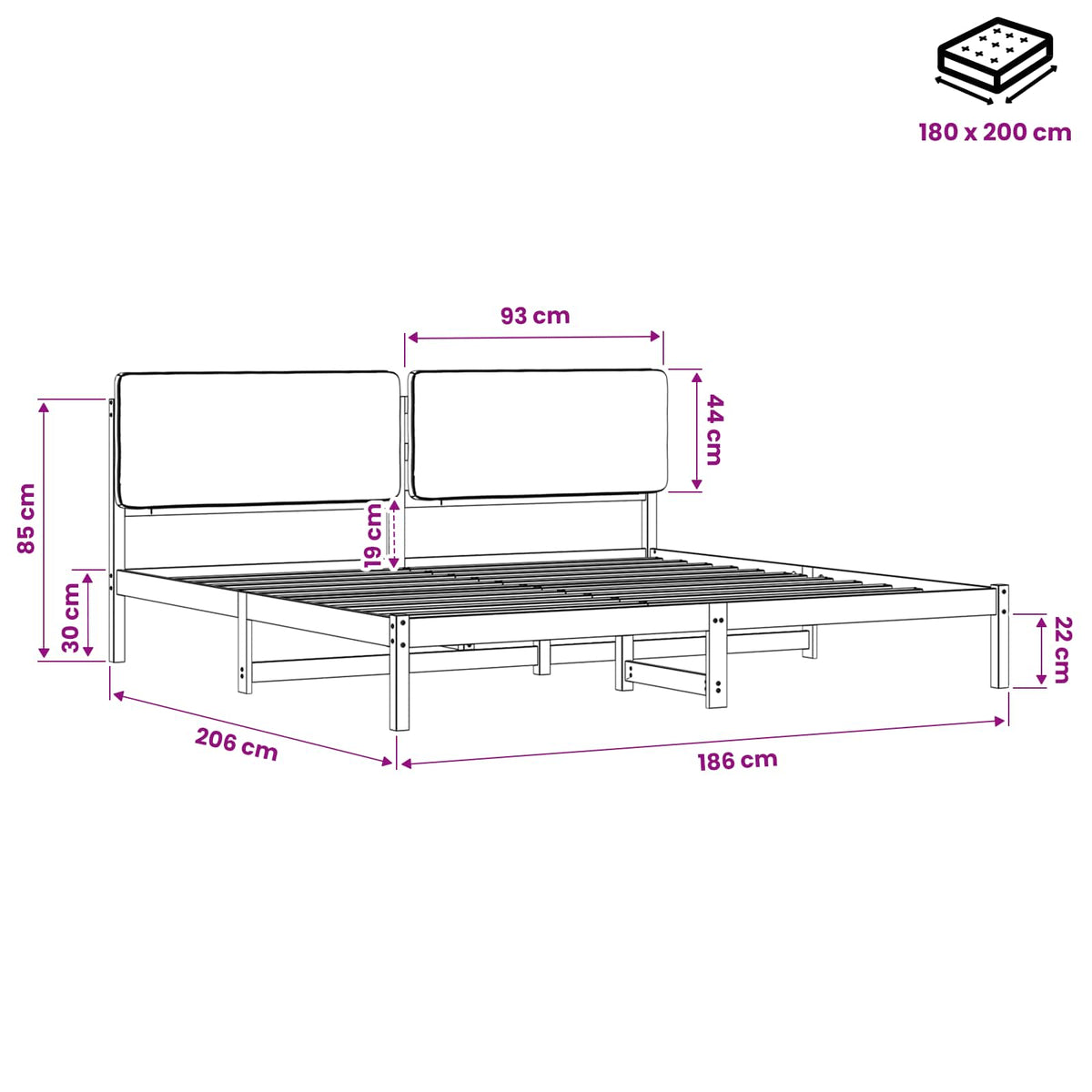 Bed Frame with Upholstered Headboard Whitewash and Light Grey