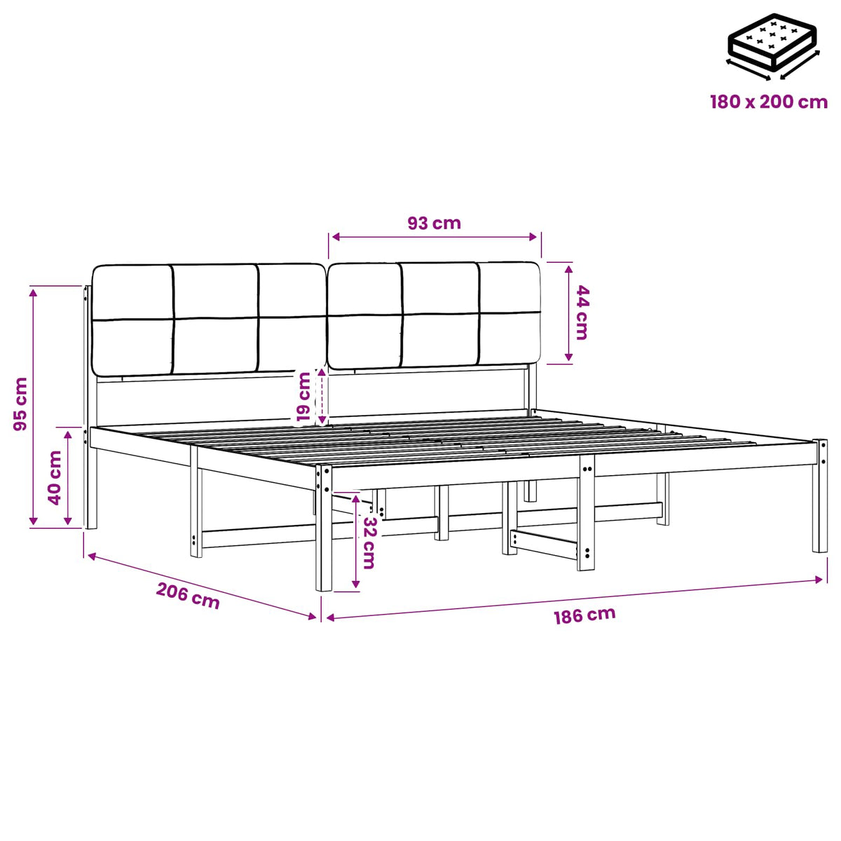 Bed Frame with Upholstered Headboard Natural and Light Grey