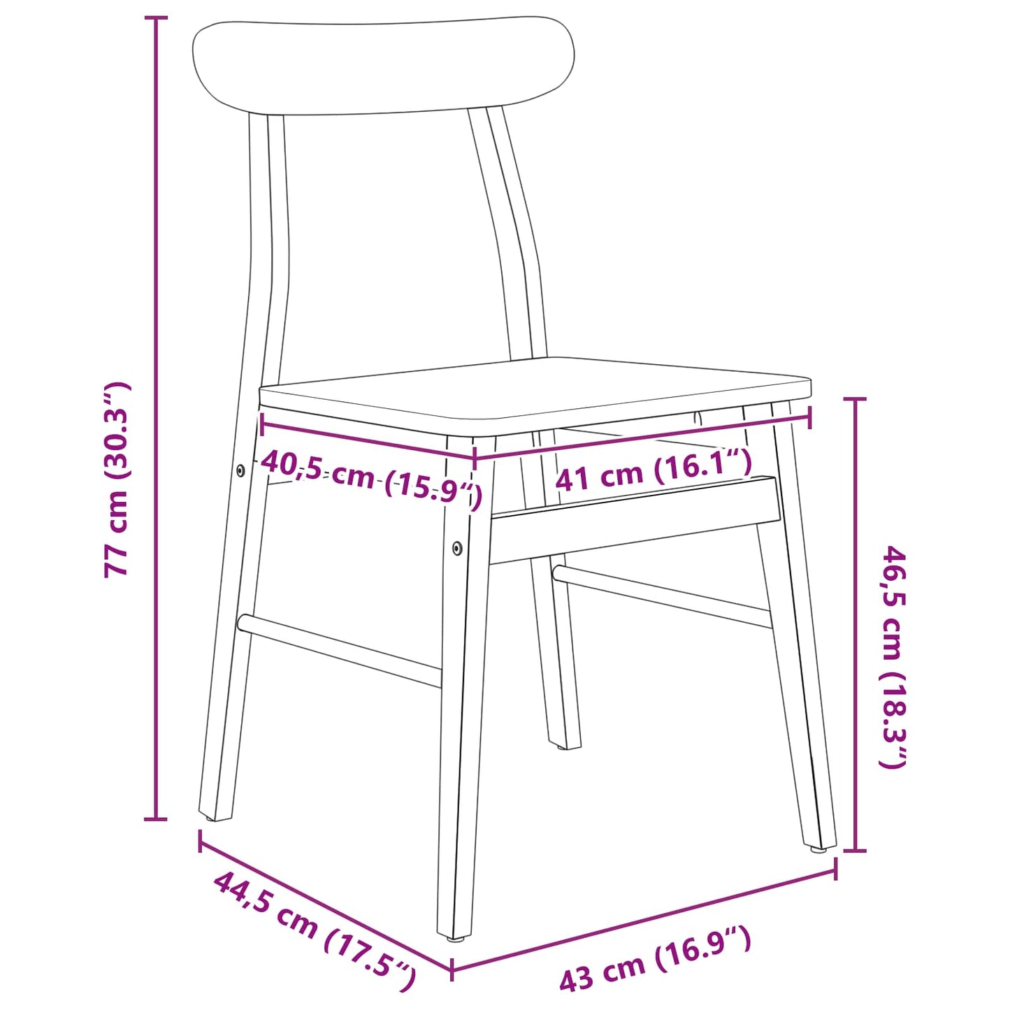 Dining Chair 2 pcs Solid Rubber Wood Natural 43 x 44.5 x 77 cm