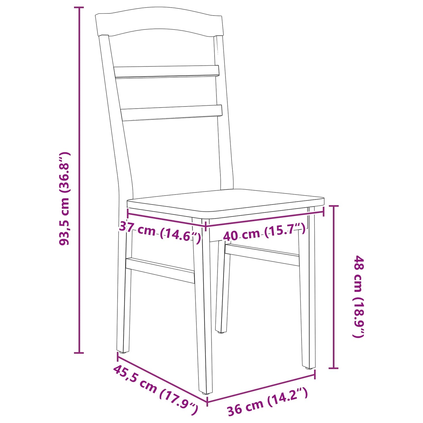 Dining Chair 2 pcs Solid Rubber Wood White 36 x 45.5 x 93.5 cm