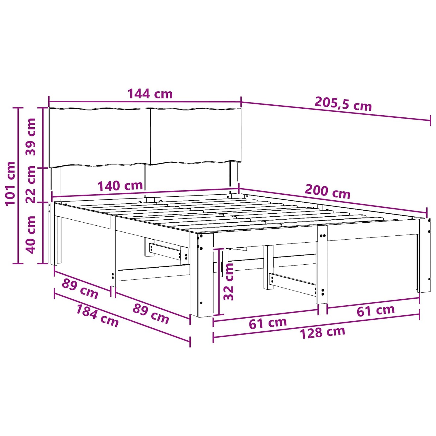 Double Bed Frame with Headboard ROSTOCK White 140 x 200 cm