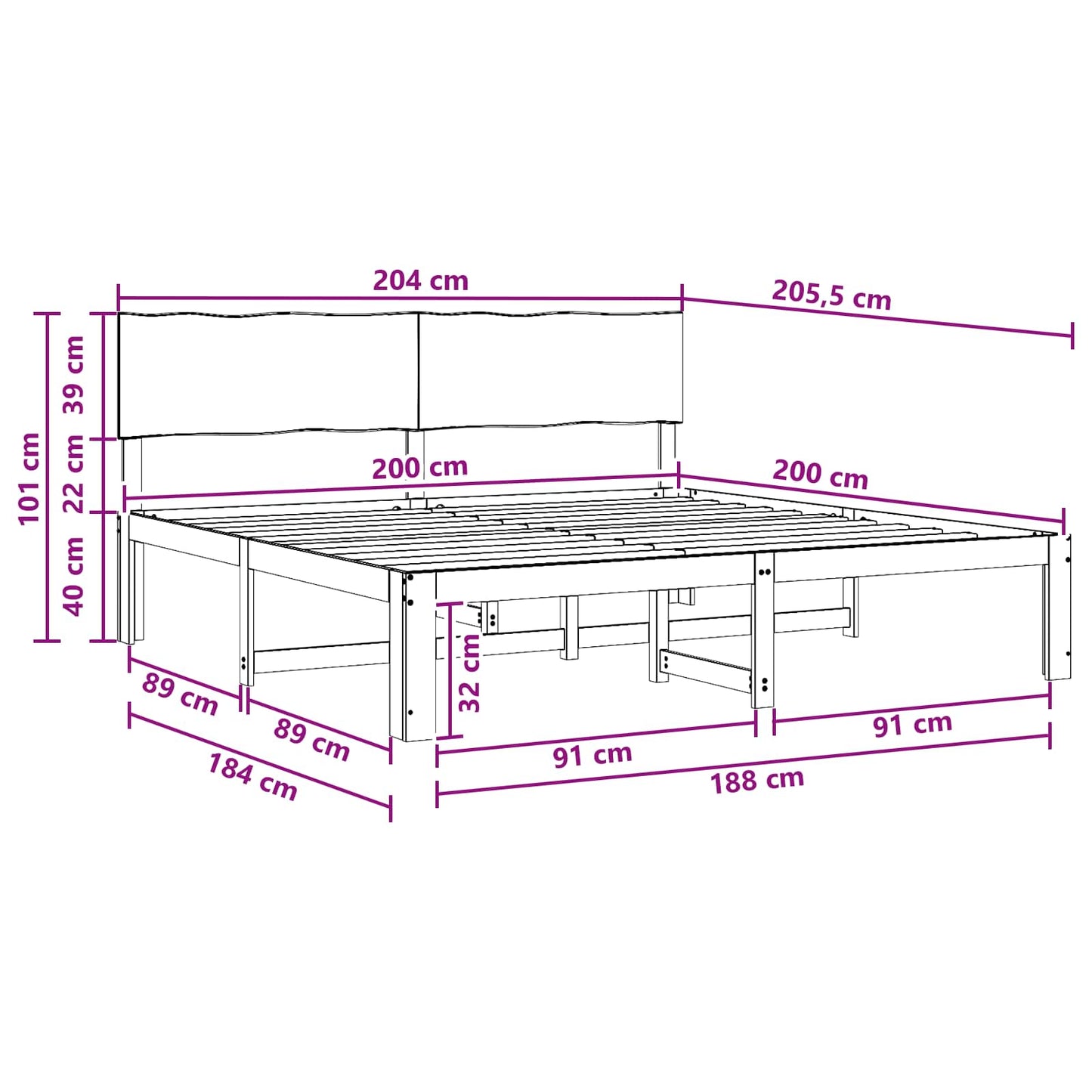 Double Bed Frame with Headboard ROSTOCK White 200 x 200 cm
