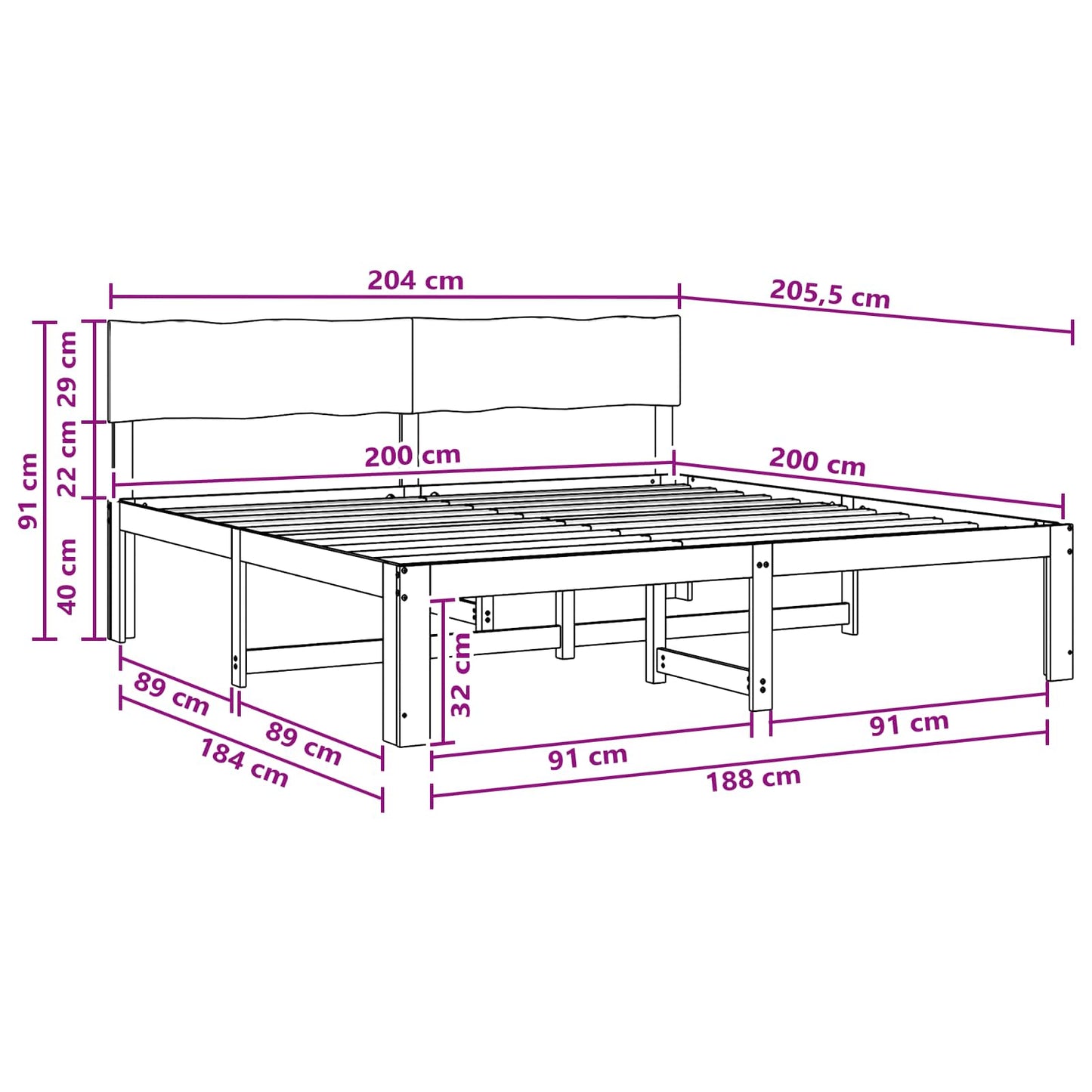 Double Bed Frame with Headboard ROSTOCK Natural 200 x 200 cm