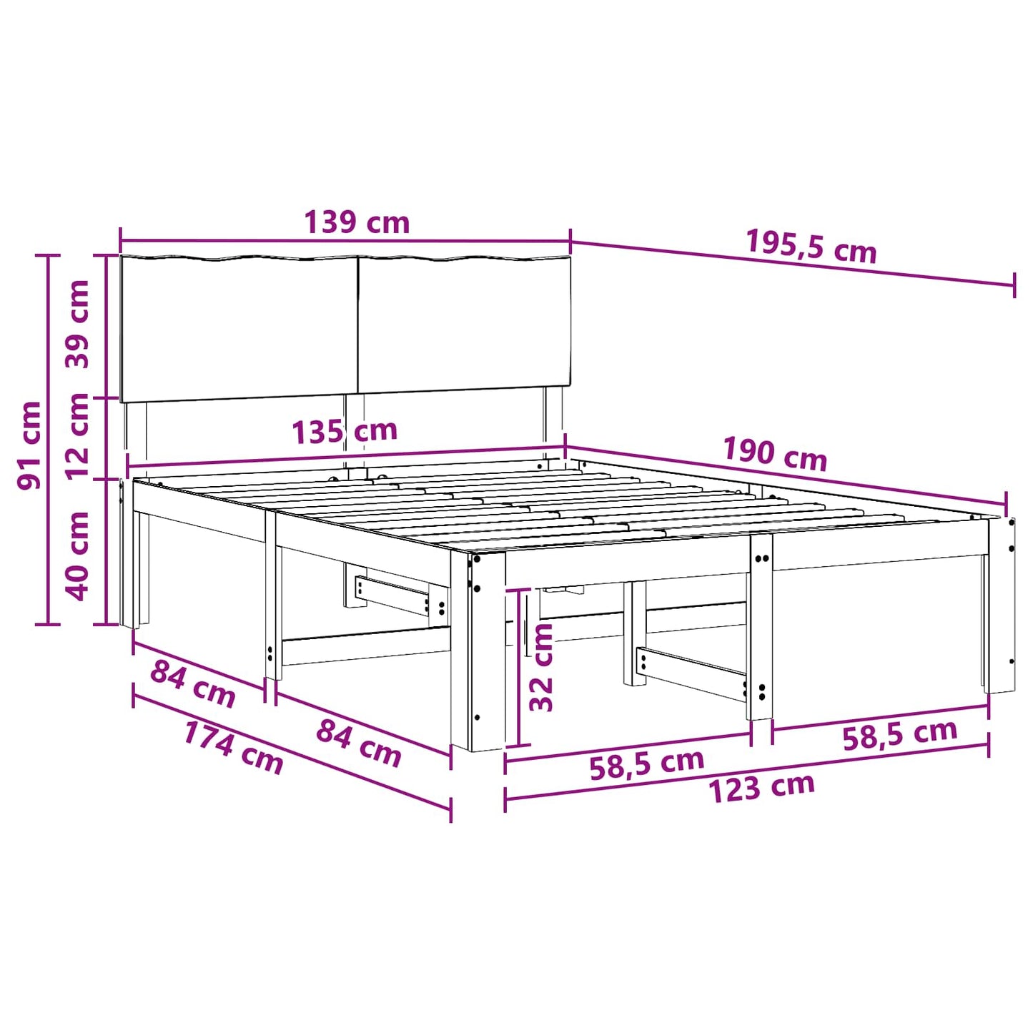 Double Bed Frame with Headboard ROSTOCK White 135 x 190 cm