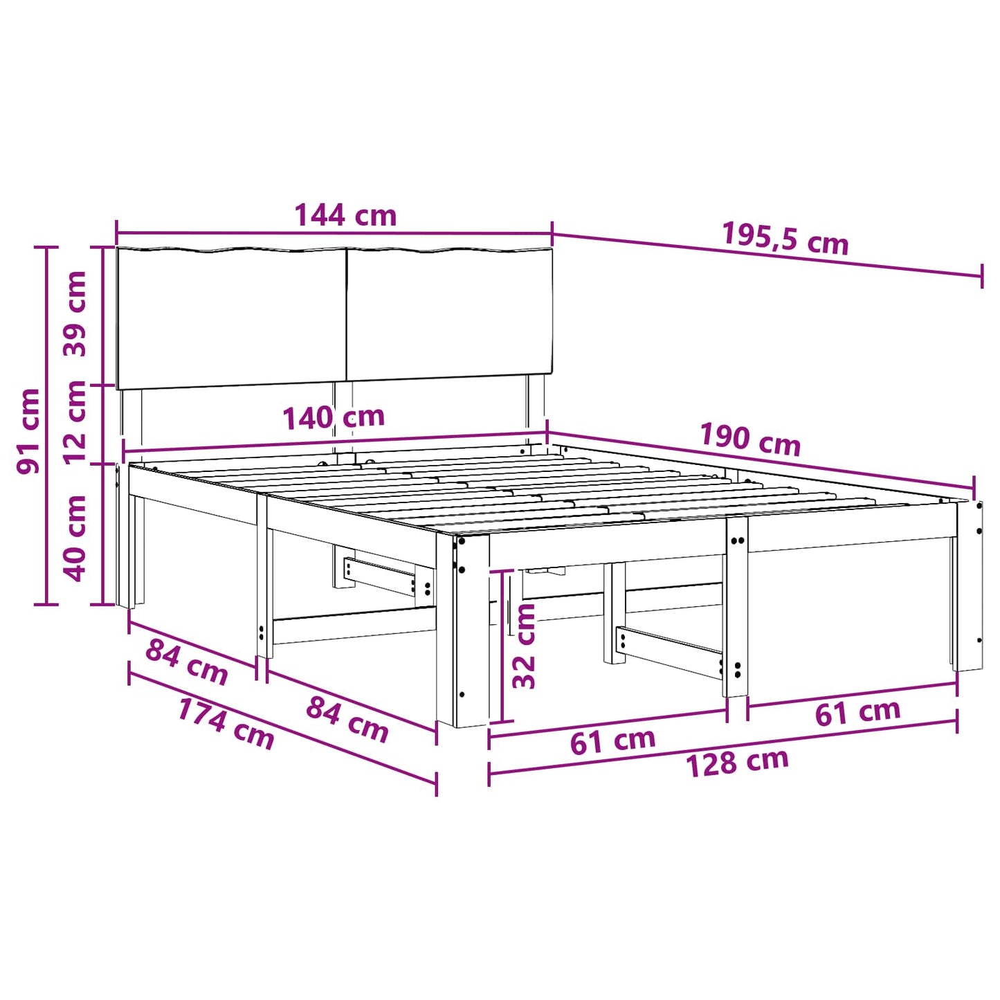 Double Bed Frame with Headboard ROSTOCK White 140 x 190 cm