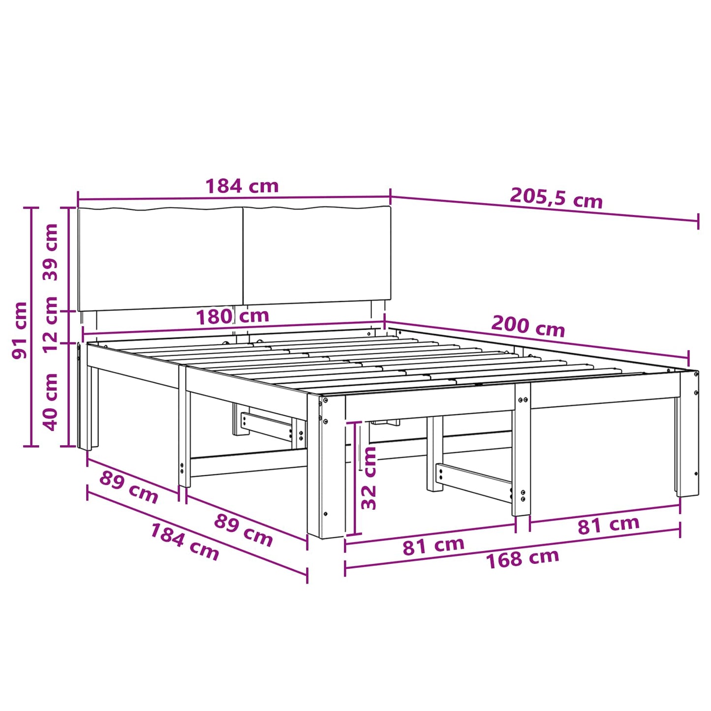 Double Bed Frame with Headboard ROSTOCK White 180 x 200 cm