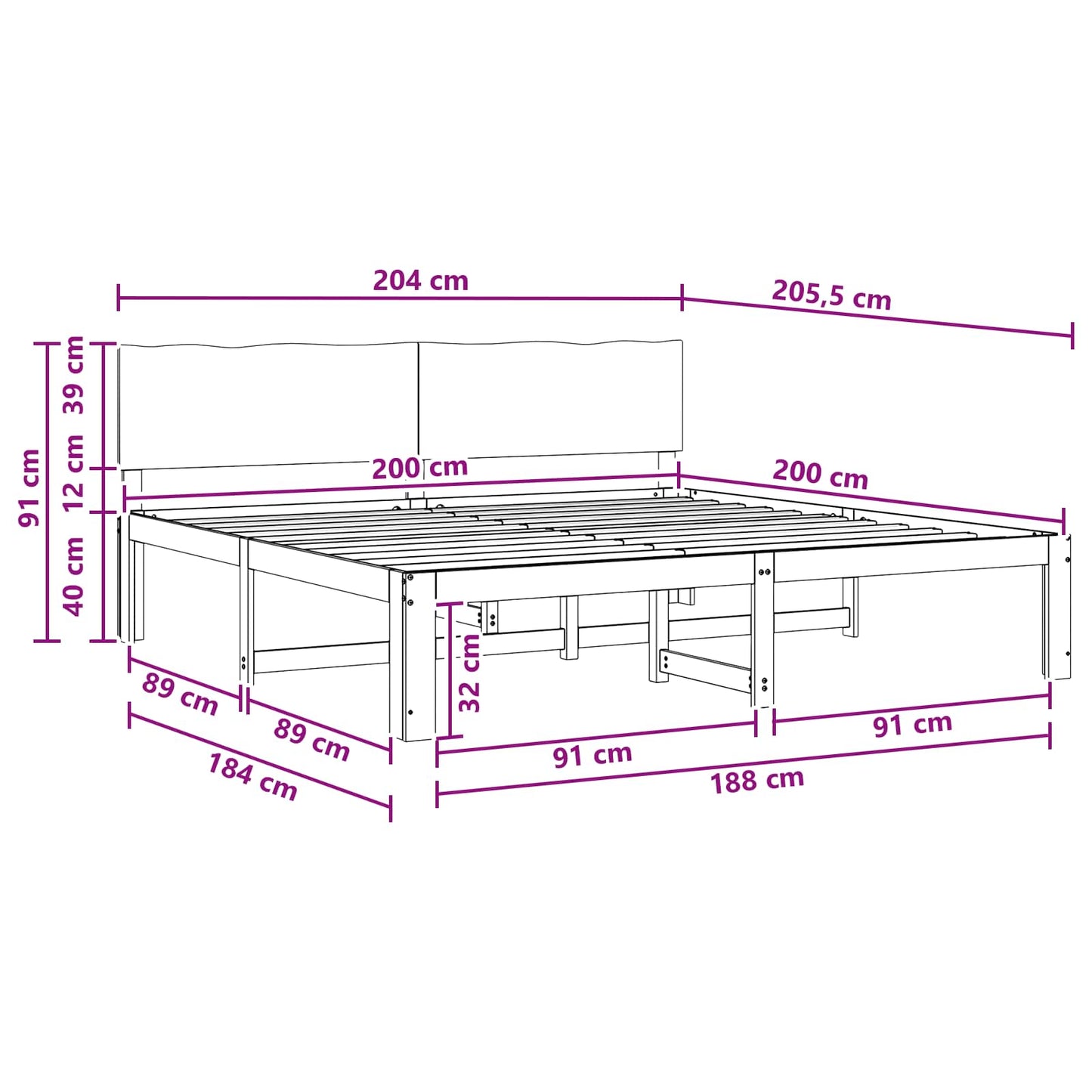 Double Bed Frame with Headboard ROSTOCK White 200 x 200 cm