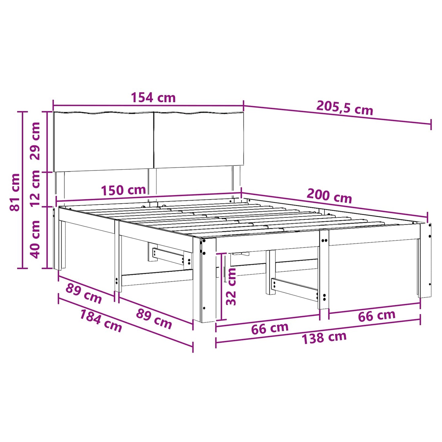 Double Bed Frame with Headboard ROSTOCK White 150 x 200 cm