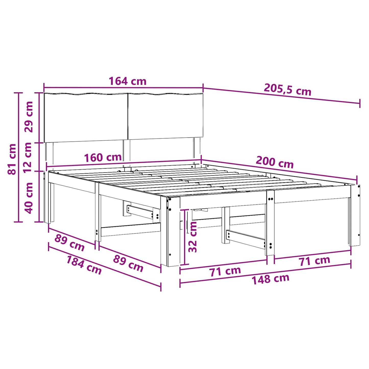 Double Bed Frame with Headboard ROSTOCK White 160 x 200 cm