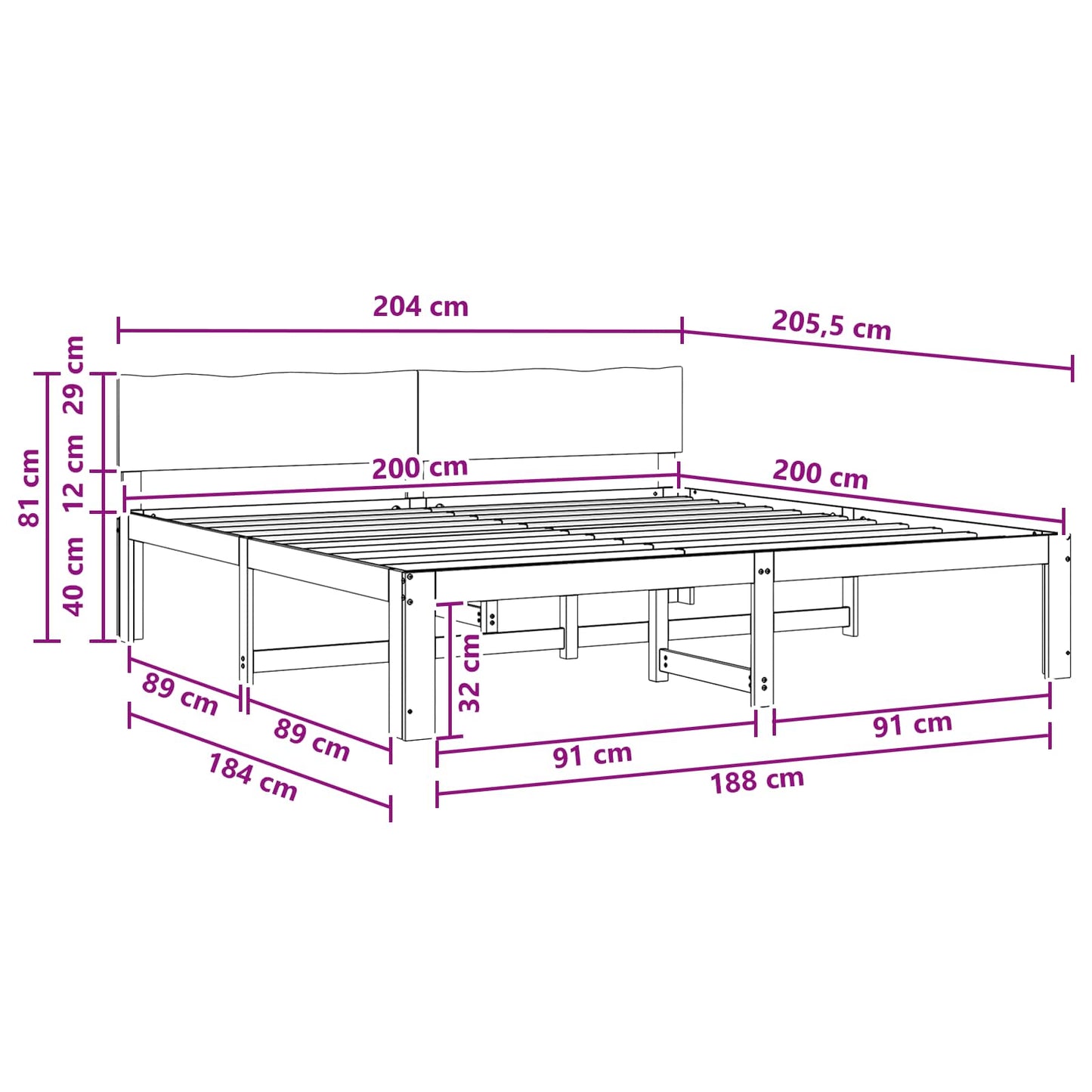 Double Bed Frame with Headboard ROSTOCK Dark Brown 200 x 200 cm