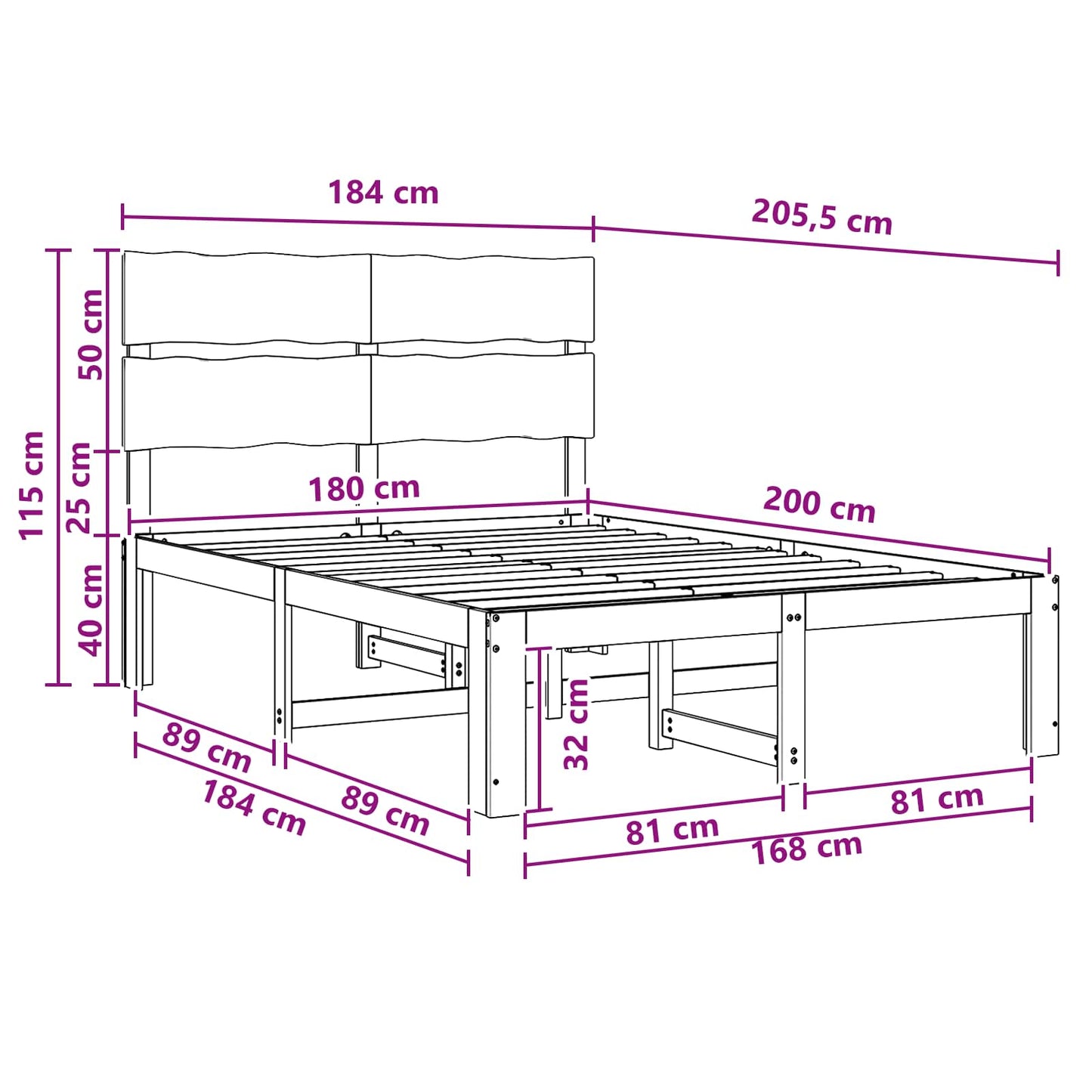 Double Bed Frame with Headboard ROSTOCK White 180 x 200 cm