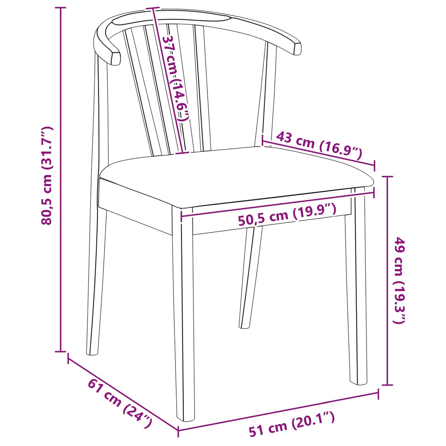 Dining Chair 2 pcs Solid Rubberwood Light Brown and Black