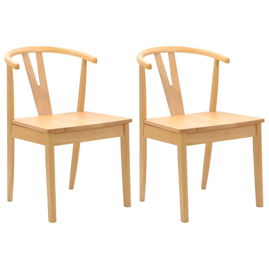 Dining Chair 2 pcs Solid Rubber Wood Natural