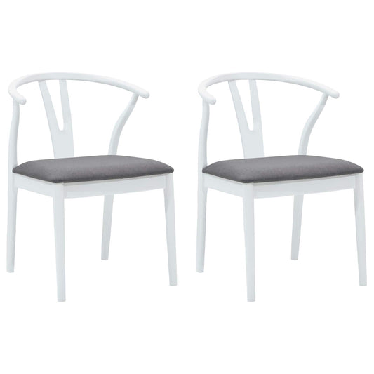 Dining Chair 2 pcs Solid Rubber Wood White and Grey
