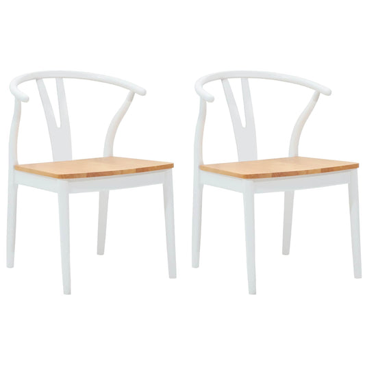 Dining Chair 2 pcs Solid Rubber Wood White and Natural