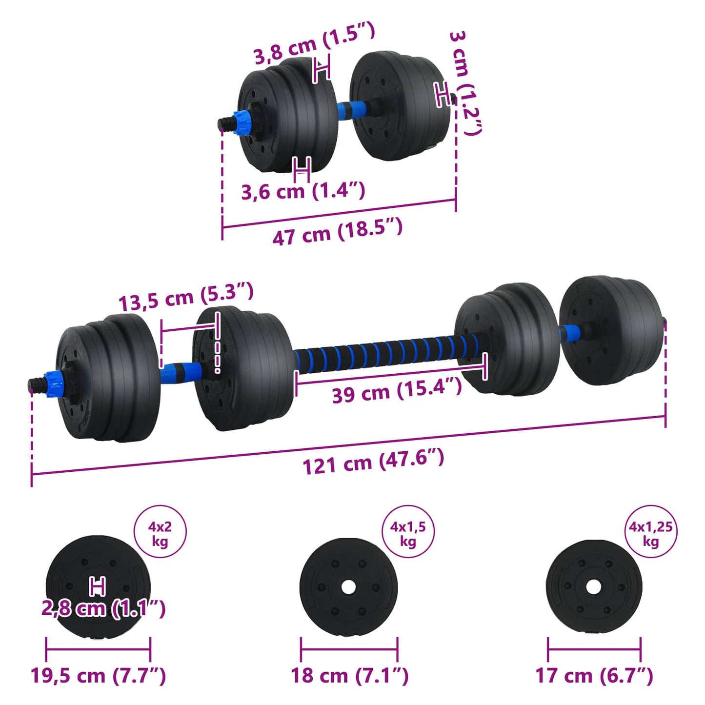 2-in-1 Dumbbell Barbell Set 20 kg Black and Blue