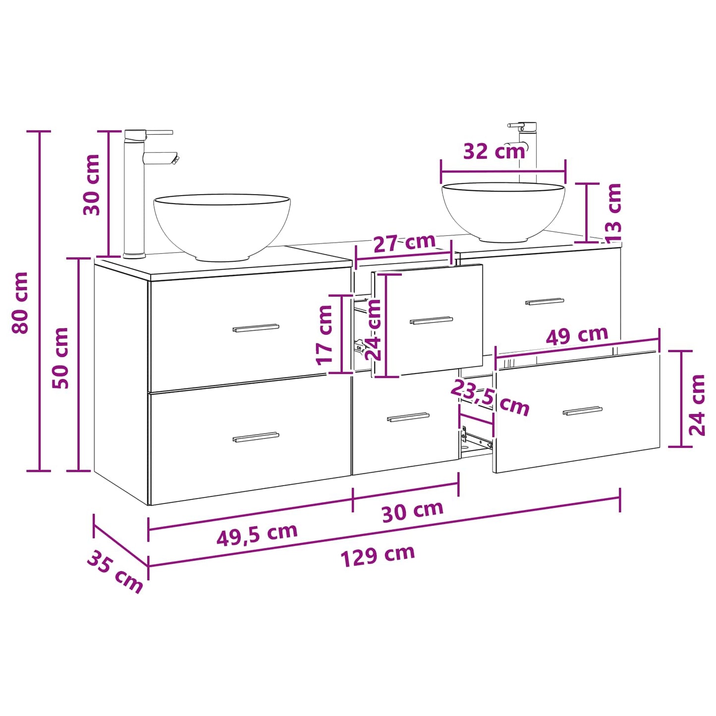 Bathroom Cabinet Set 3 pcs Sonoma Oak 49.5 x 35 x 63 cm
