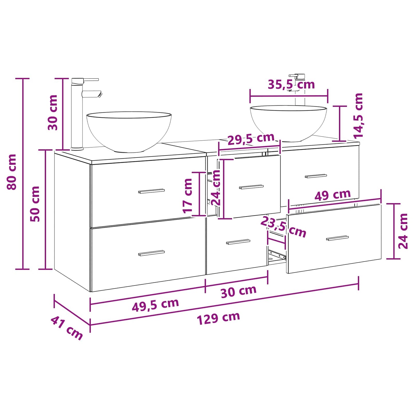 Bathroom Cabinet Set 3 pcs Sonoma Oak 49.5 x 41 x 64.5 cm