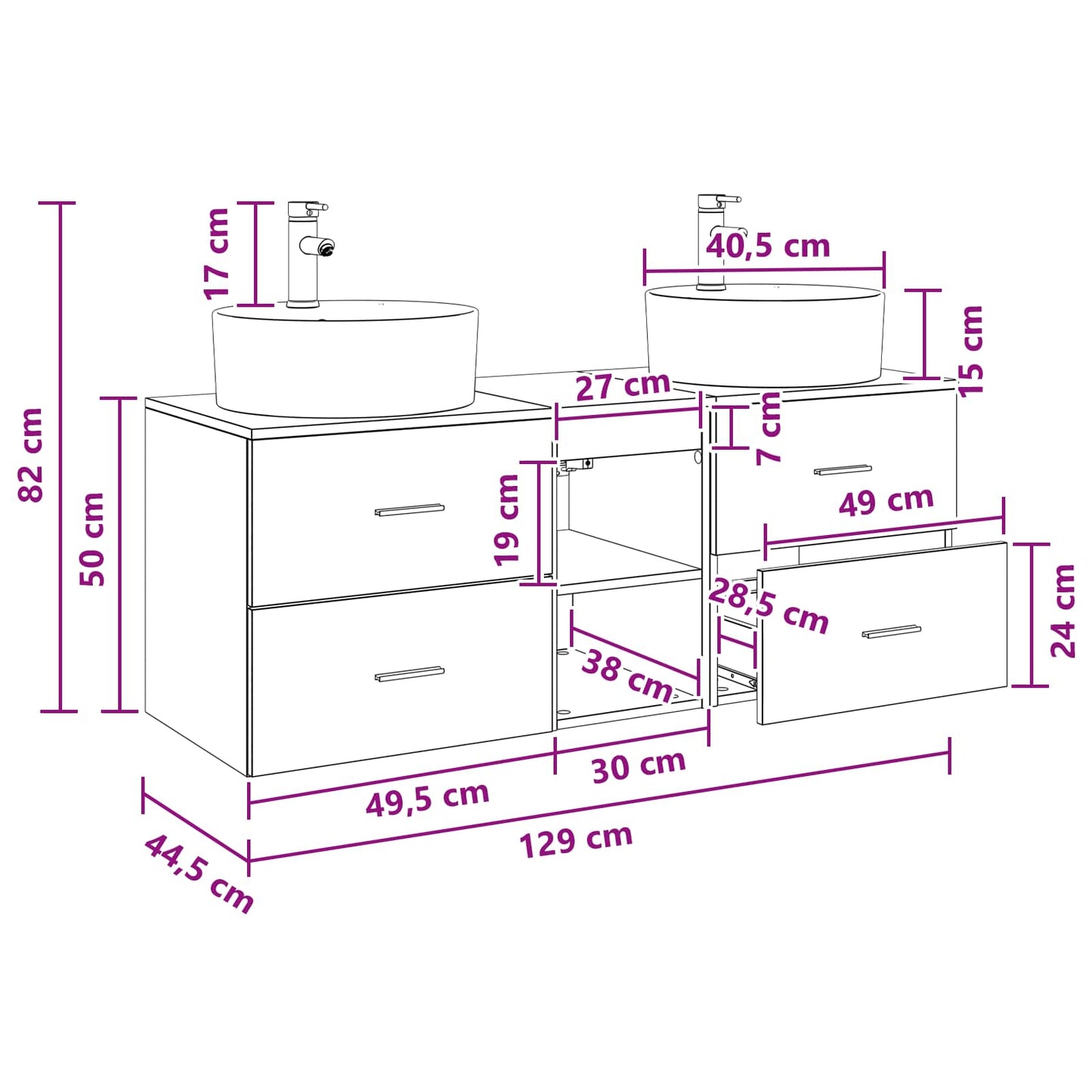 Bathroom Cabinet Set 3 pcs Sonoma Oak 49.5 x 44.5 x 65 cm