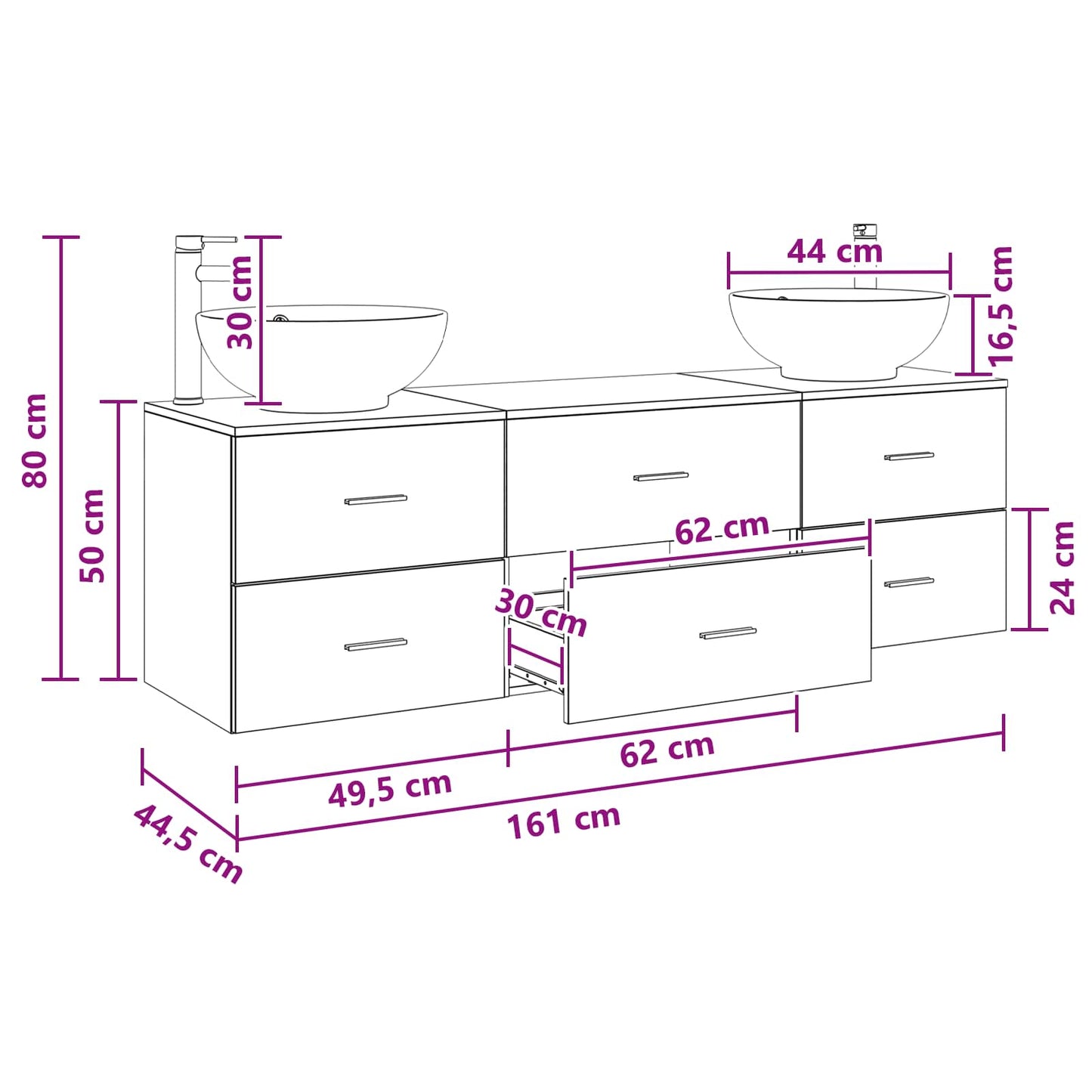 Bathroom Furniture Set 3 pcs Sonoma Oak 49.5 x 44.5 x 65 cm