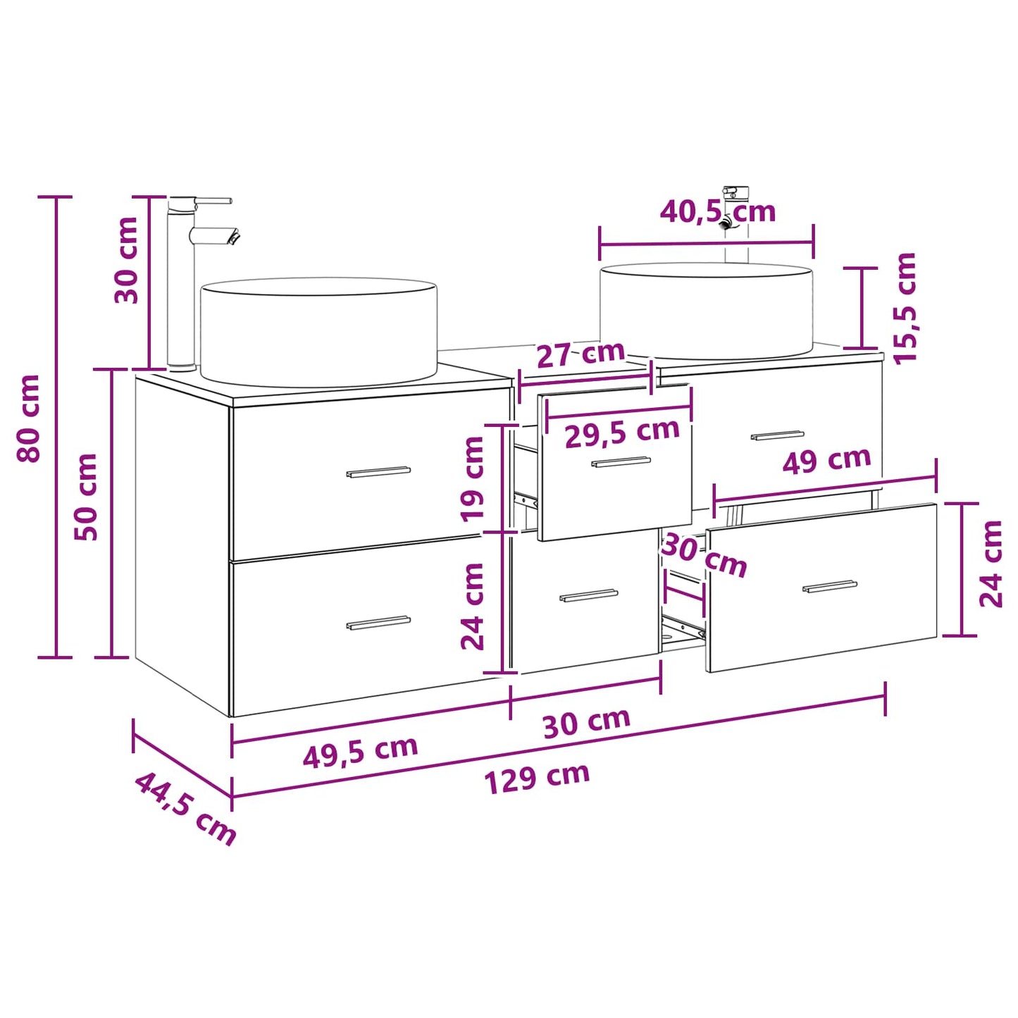 Bathroom Furniture Set 3 pcs Black 49.5 x 44.5 x 65.5 cm