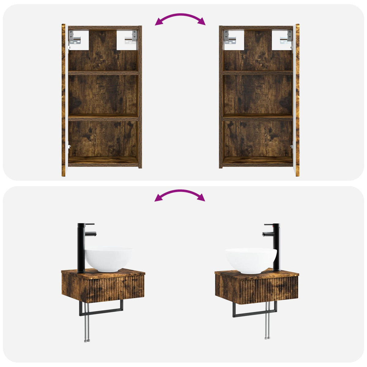 Bathroom Furniture Set 3 pcs Smoked Oak 33 x 34.5 x 160 cm