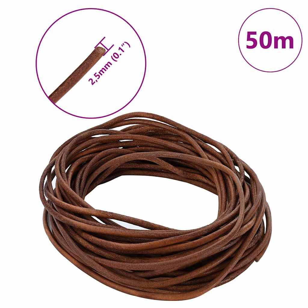 Leather Cord 1 Light Brown Ø2.5 mm x 50 m Leather