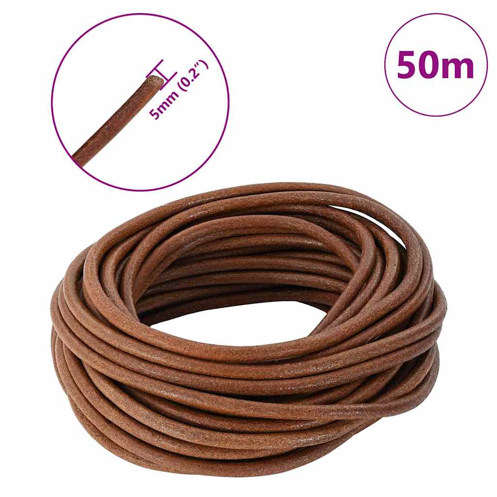 Leather Cord 1 Light Brown Ø5 mm x 50 m Leather