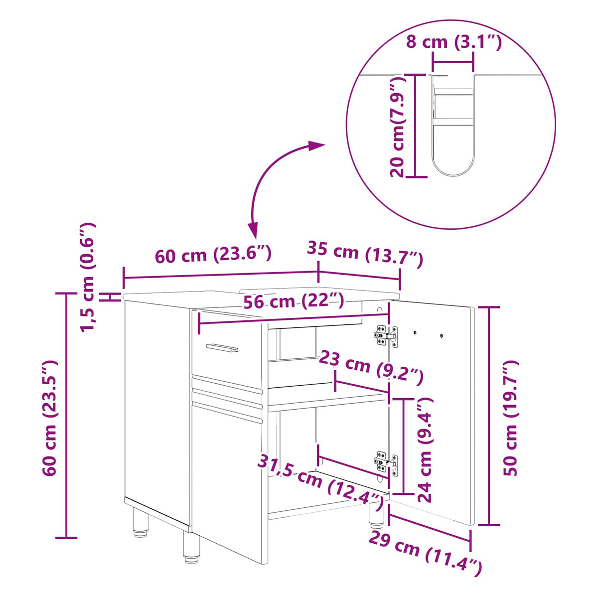 Bathroom Vanity Unit Black 60 x 35 x 60 cm Engineered Wood
