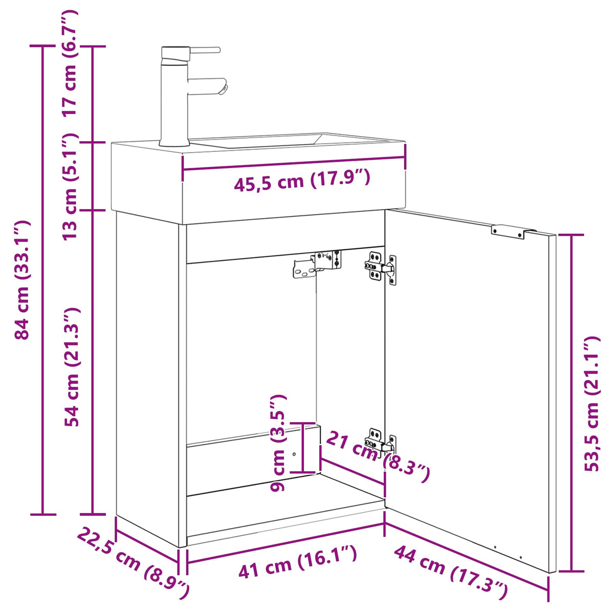 Bathroom Vanity Unit with Tap Artisan Oak 45.5 x 22.5 x 84 cm