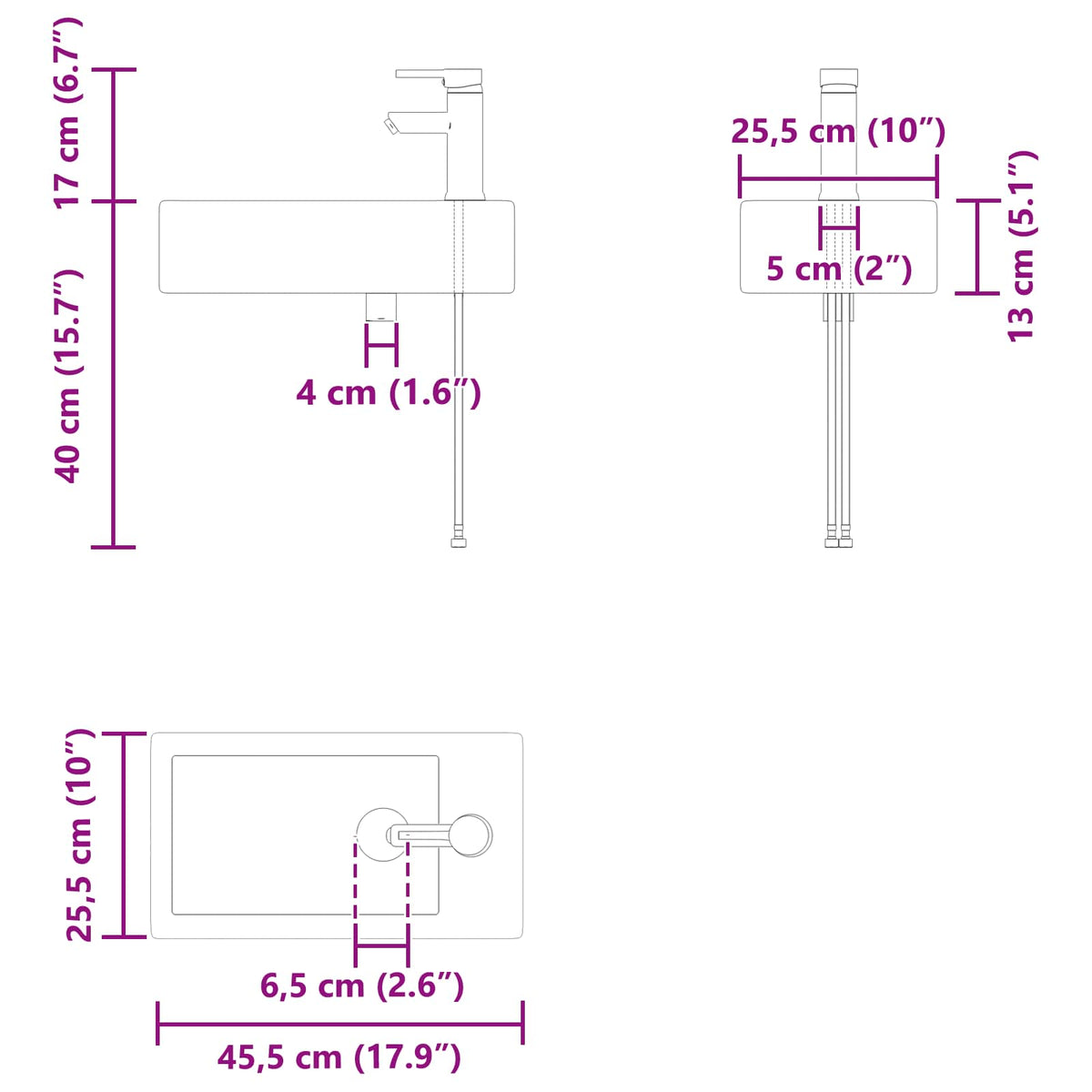 Bathroom Vanity Unit with Tap White 45.5 x 22.5 x 84 cm