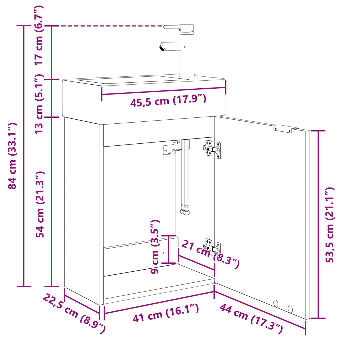 Bathroom Vanity Unit with Tap Black Oak 45.5 x 22.5 x 84 cm