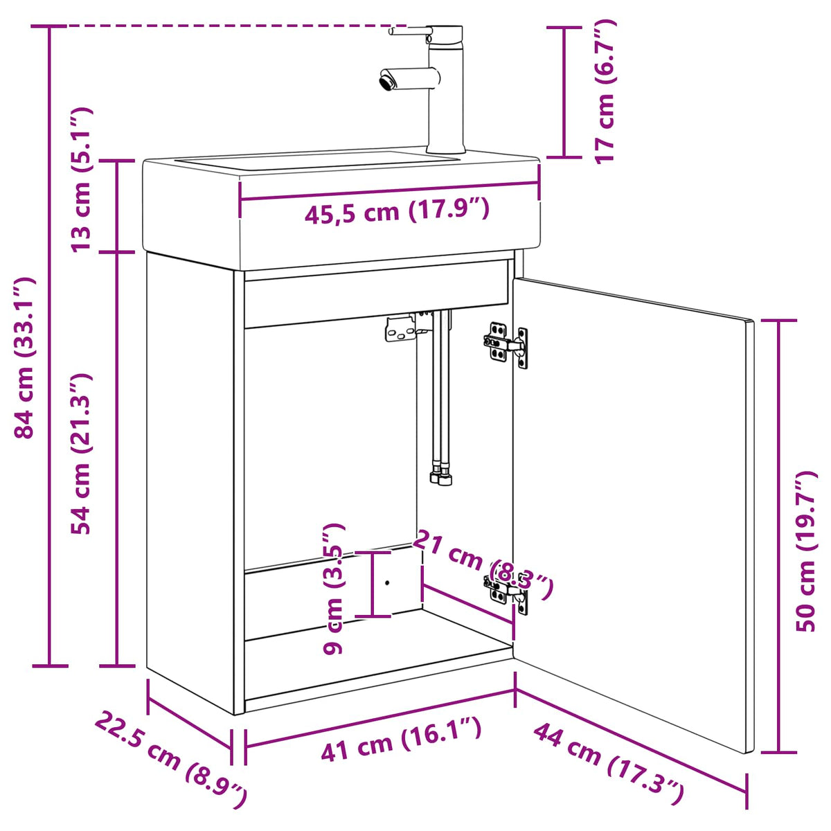 Bathroom Vanity Unit with Tap Artisan Oak 45.5 x 22.5 x 84 cm