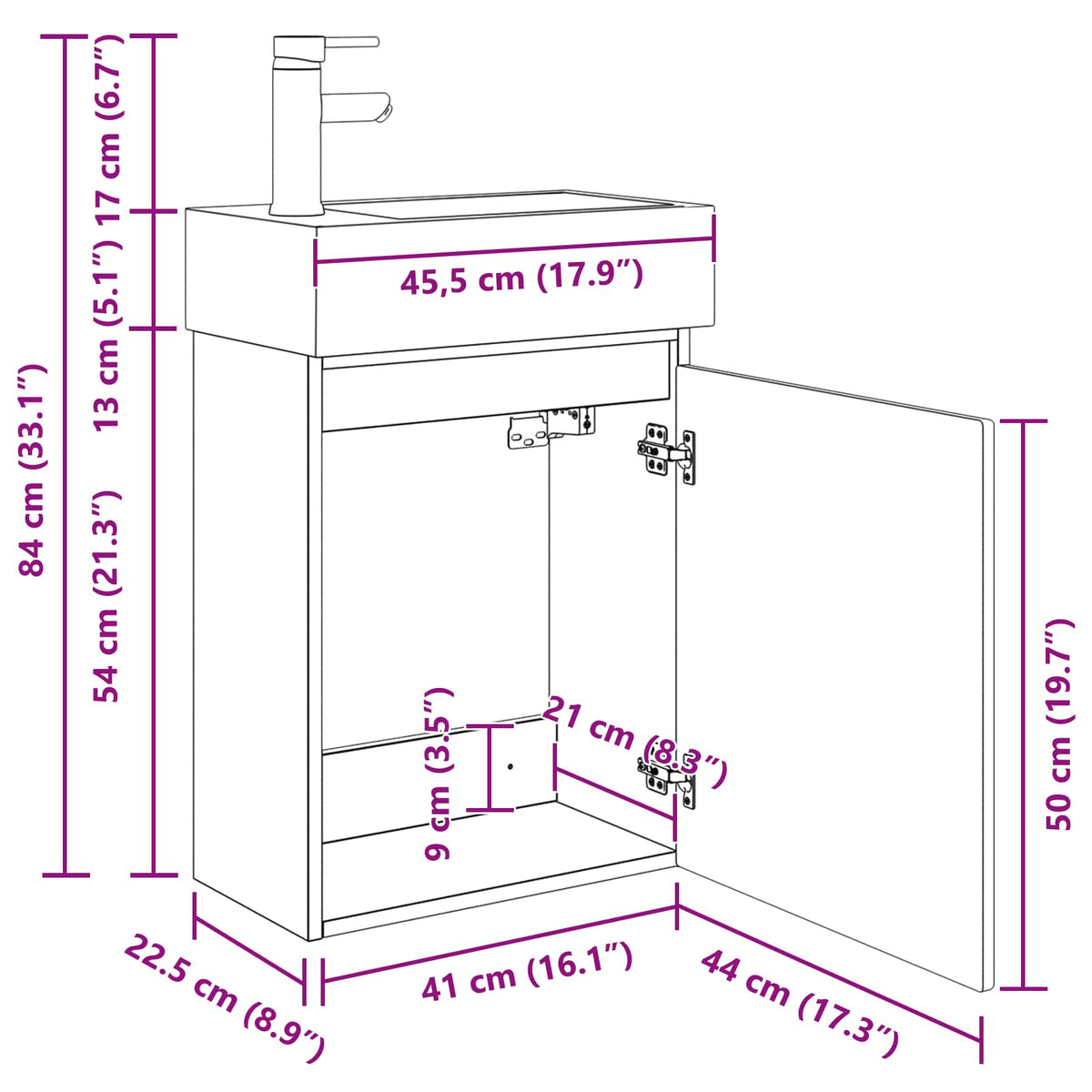 Bathroom Vanity Unit with Tap Grey Sonoma 45.5 x 22.5 x 84 cm