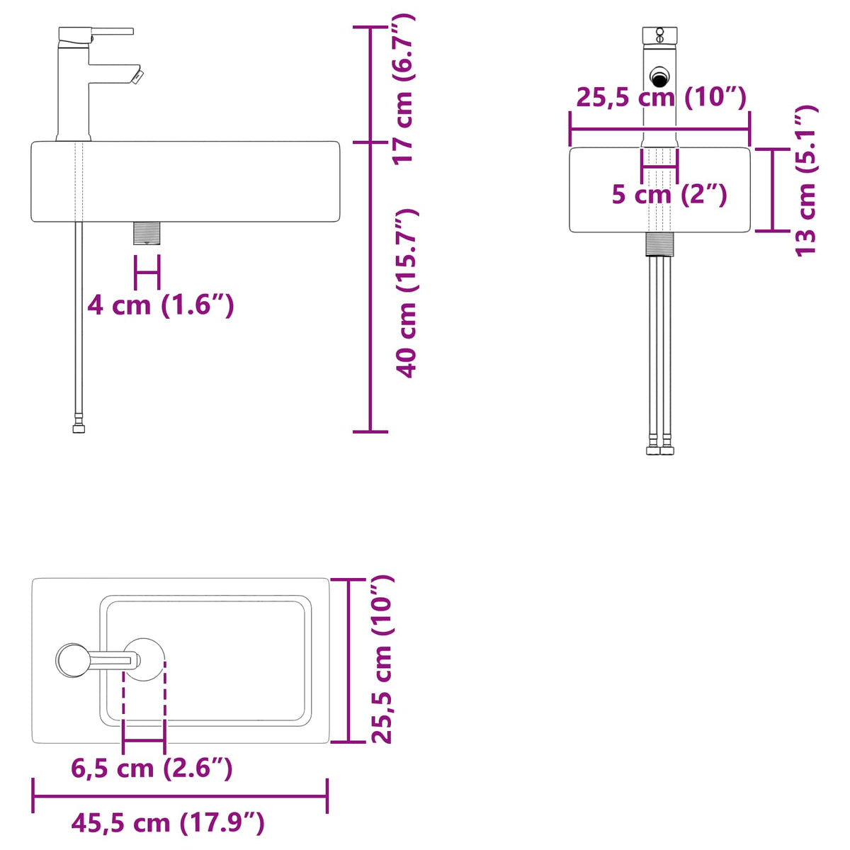 Bathroom Vanity Unit with Tap White 45.5 x 25.5 x 84 cm