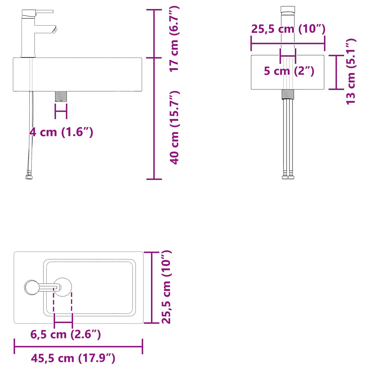 Bathroom Vanity Unit with Tap White 45.5 x 22.5 x 84 cm